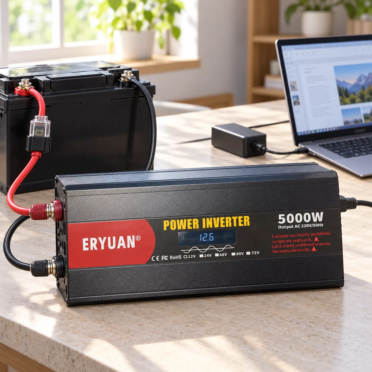 Перетворювач напруги Eryuan 5000W / Інвертор із чистою синусоїдою 12В–220В