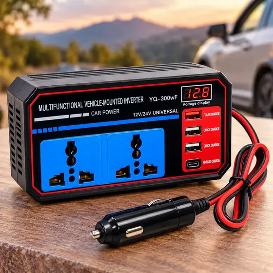 Автомобільний перетворювач напруги YQ-300WF 12/24 В – 220 В, 200 Вт, 3 USB+Type-C з цифровим дисплеєм