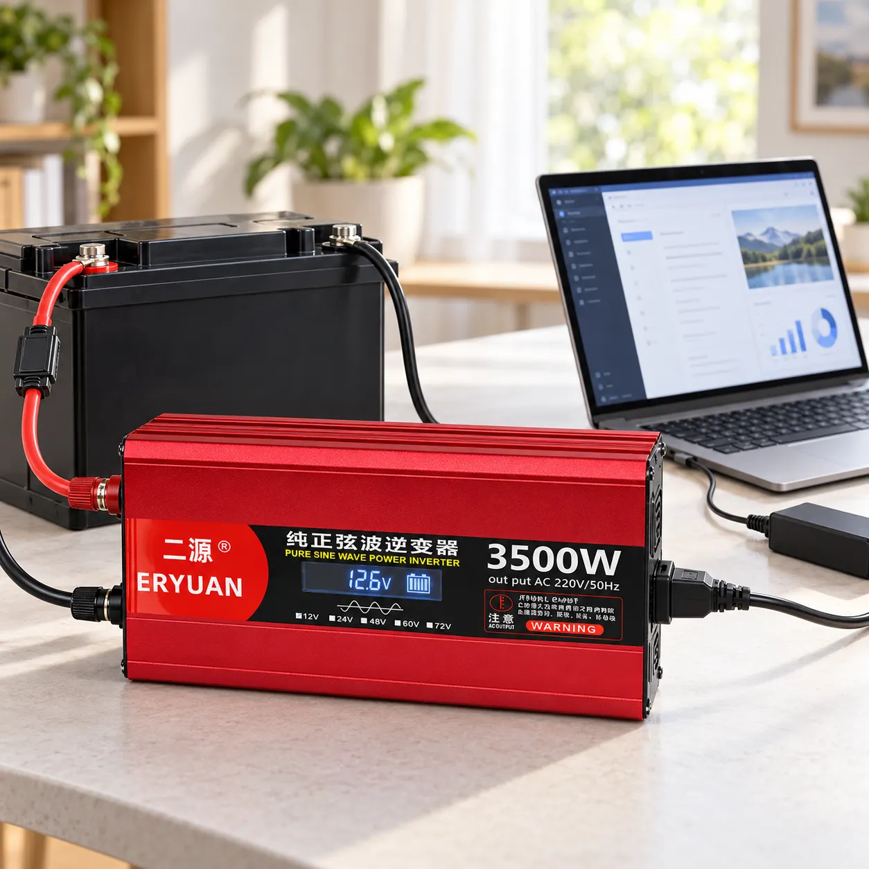 Перетворювач напруги Eryuan 3500W / Інвертор із чистою синусоїдою LCD 12В–220В